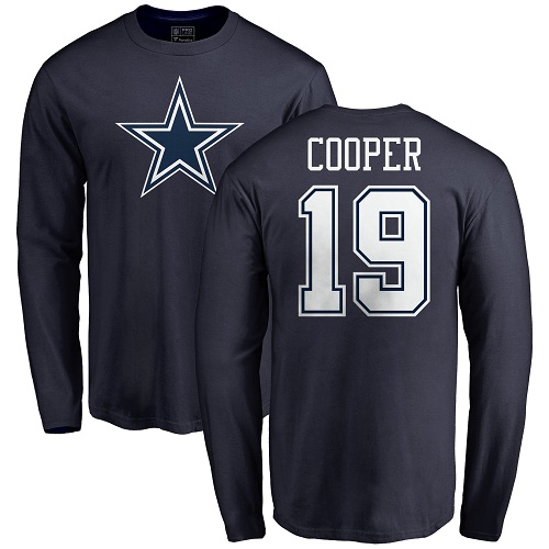 Men Dallas Cowboys Navy Blue Amari Cooper Name and Number Logo 19 Long Sleeve Nike NFL T Shirt